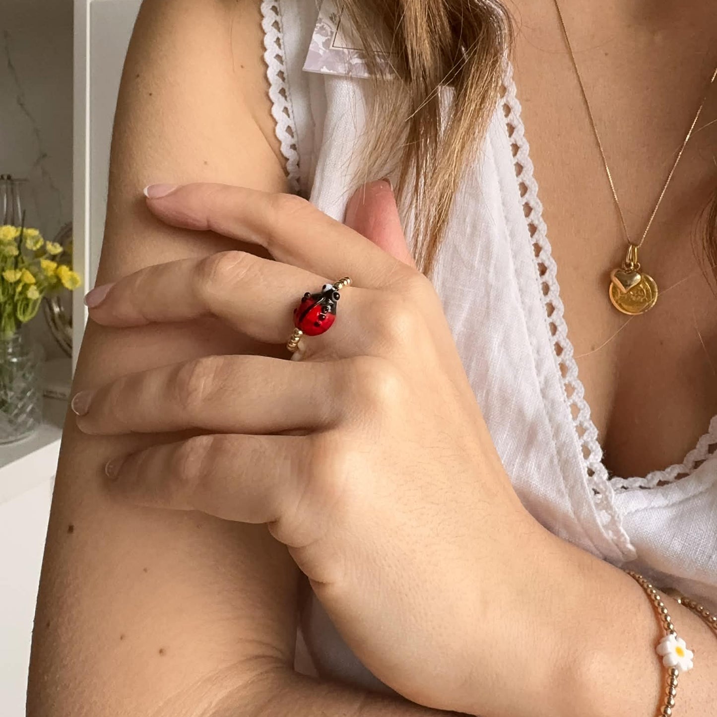 Ladybug Beaded Ring | 14k Gold-Filled
