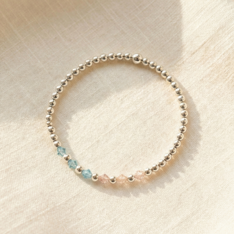 The Colours We Carry | 14K Gold-Filled Bracelet With Crystal Pink Rose & Sky Blue Beads
