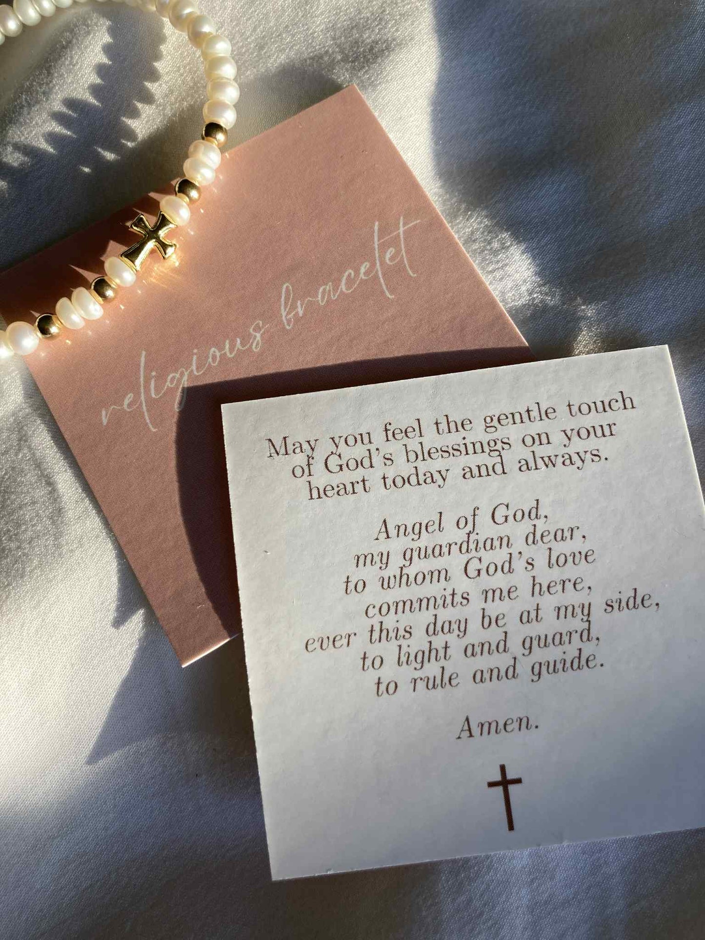 religious cross bracelet pearl bracelet gold filled holy sacrament