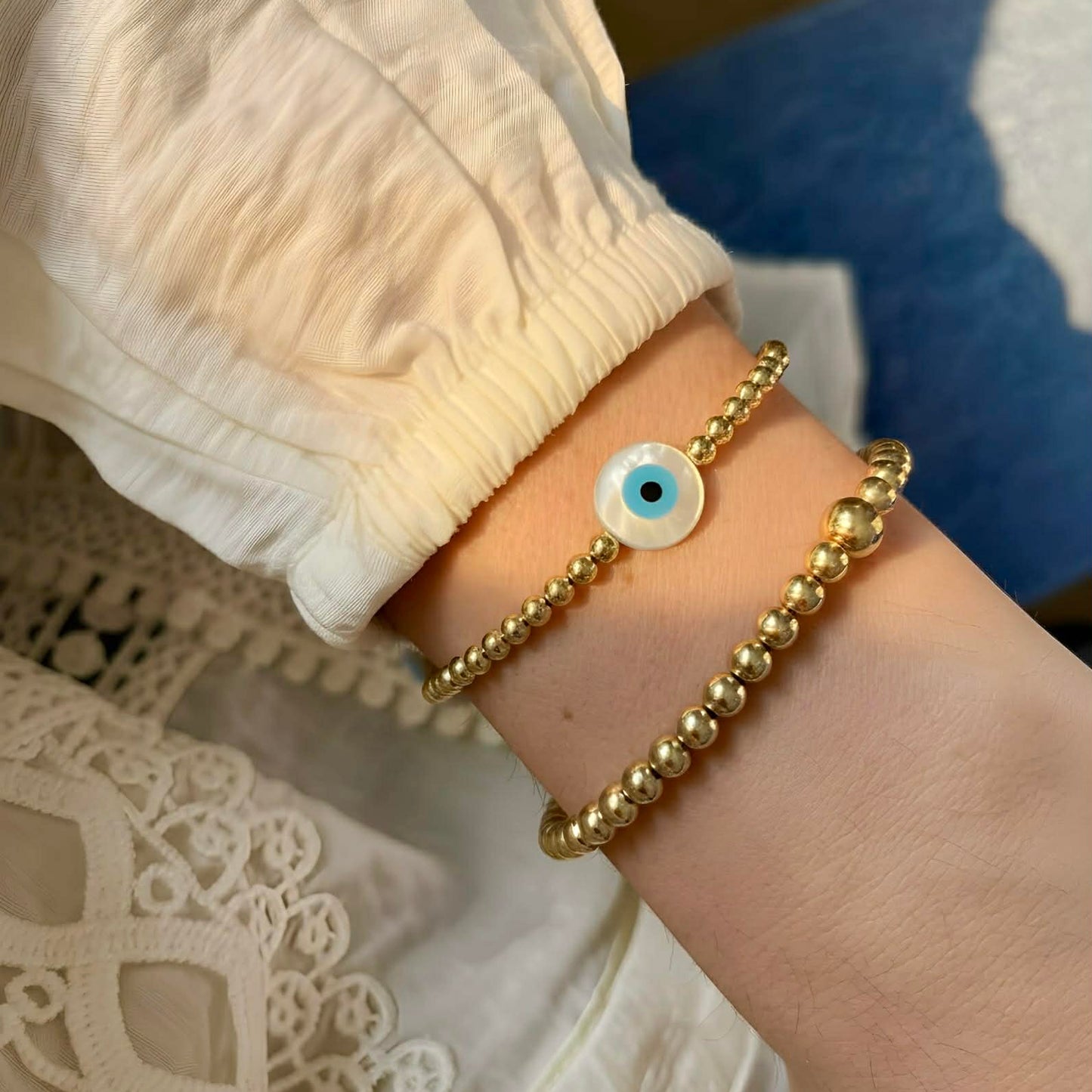 The Evil Eye Bracelet | 14K Gold-Filled Bracelet With Mother of Pearl Evil Eye Beads