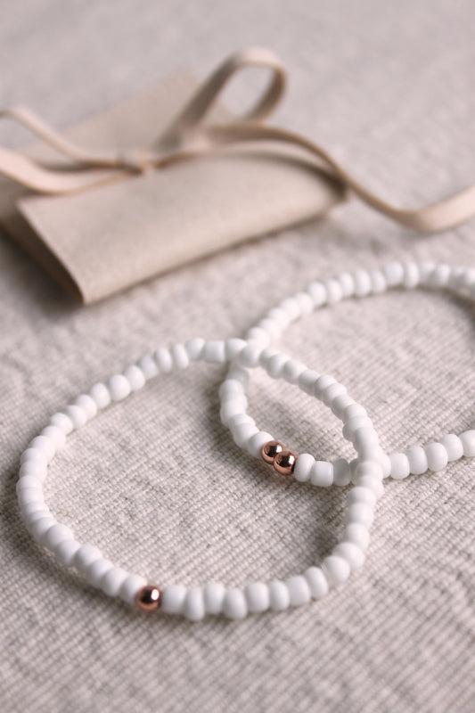 THE LIFE PATH COLLECTION Beaded Bracelet | 14K Rose Gold Filled Beads & White Glass Beads