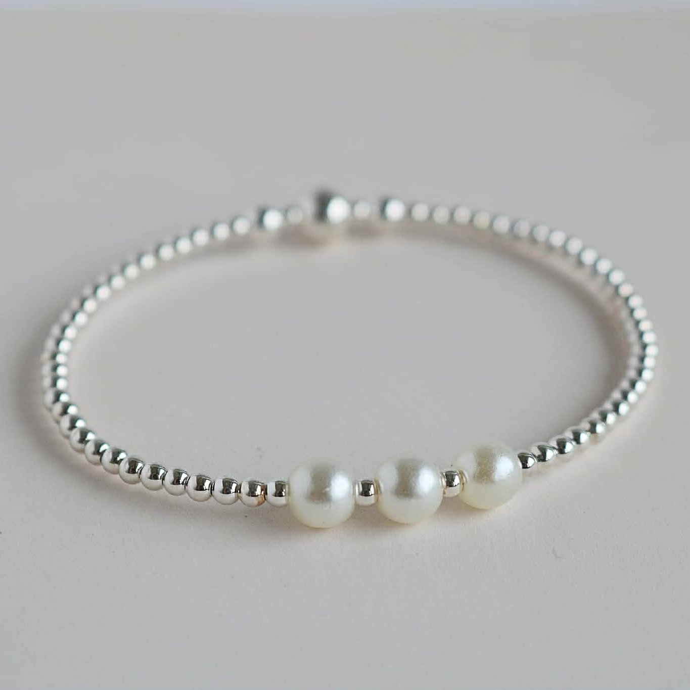 Legacy | 925 Sterling Silver Bracelet With Round Natural Pearl Beads
