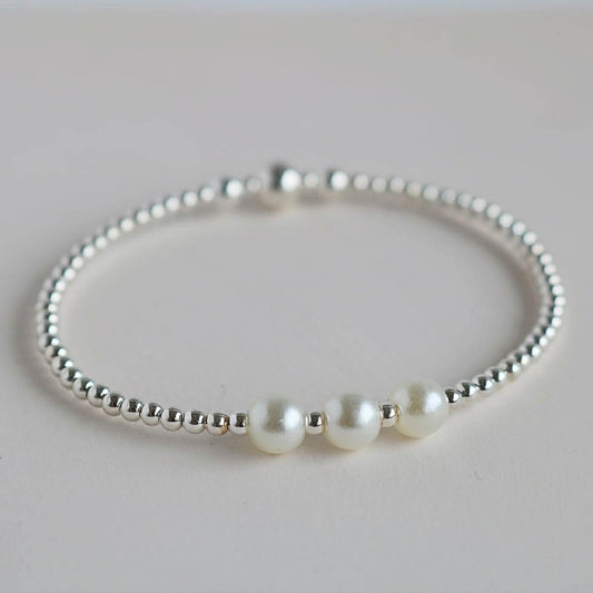 Legacy | 925 Sterling Silver Bracelet With Round Natural Pearl Beads