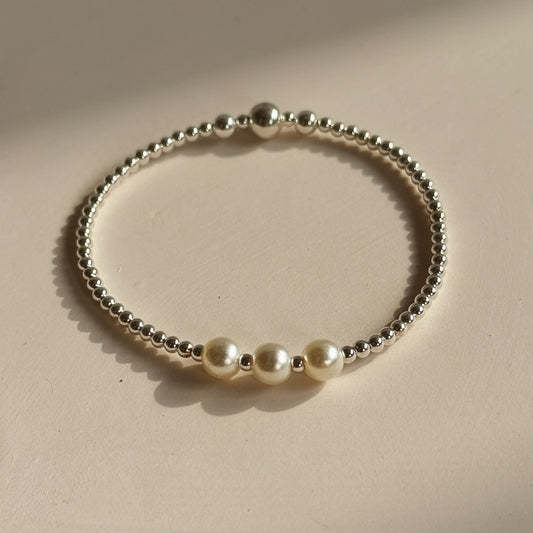 Legacy | 925 Sterling Silver Bracelet With Round Natural Pearl Beads