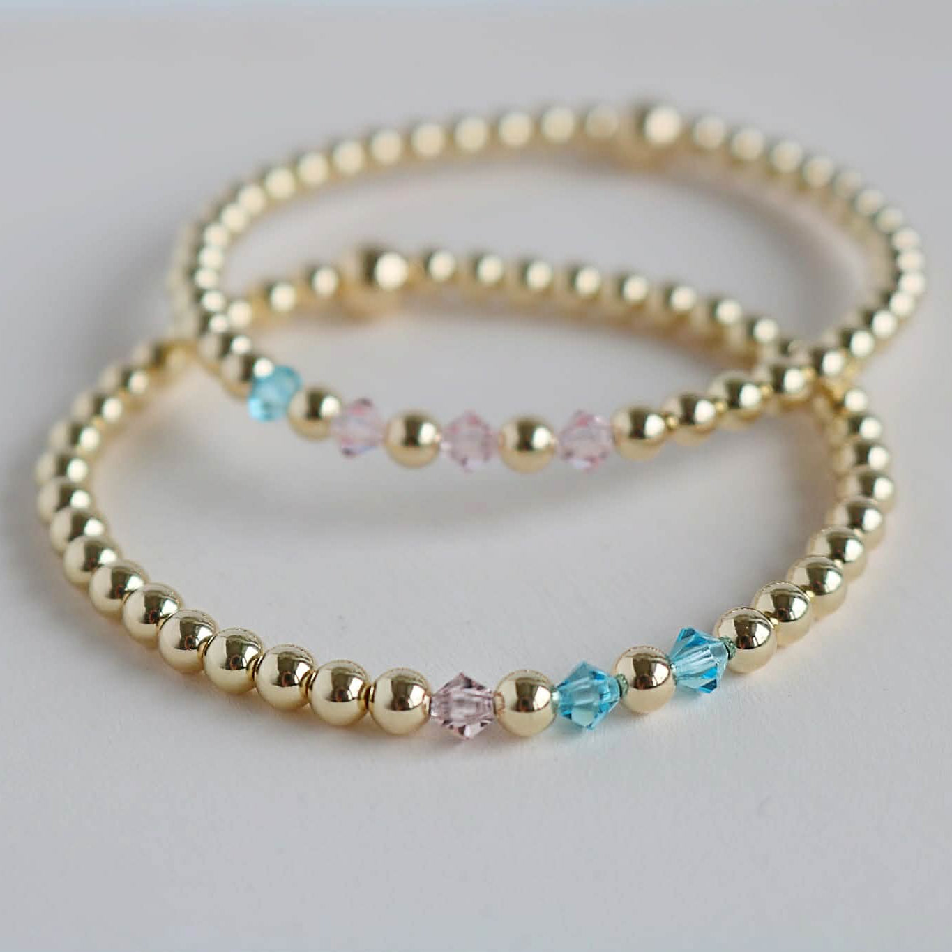 The Gender Bracelet | 14K Gold-Filled With Crystal Pink Rose & Sky Blue Beads