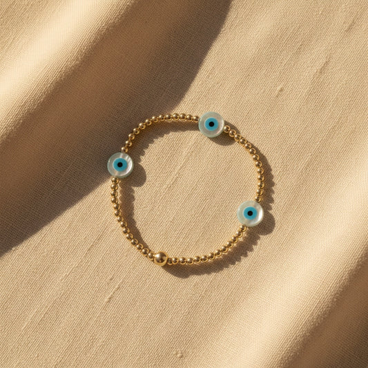The Evil Eye Bracelet | 14K Gold-Filled Bracelet With Mother of Pearl Evil Eye Beads