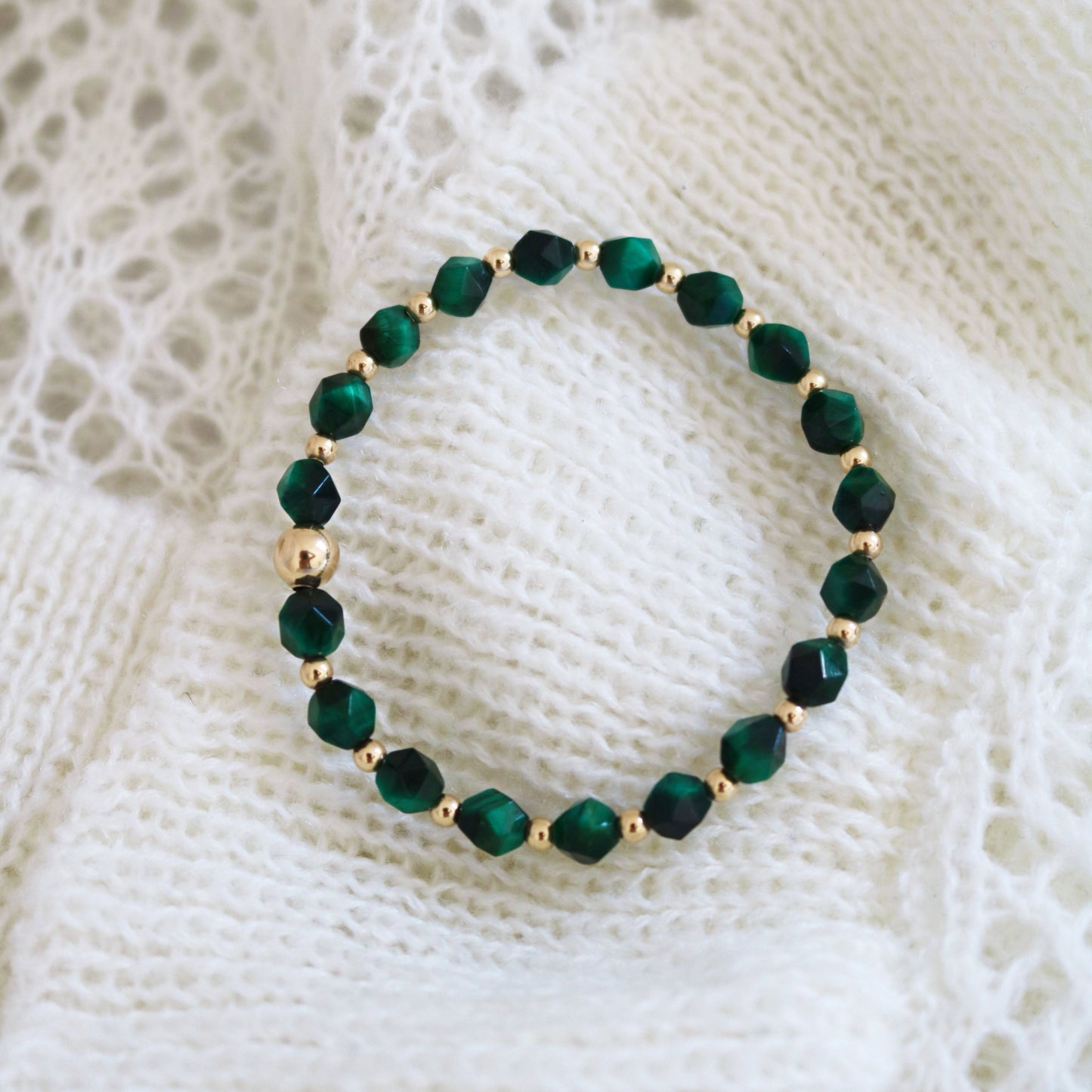 Green Tigers Eye and Gold | May Birthstone