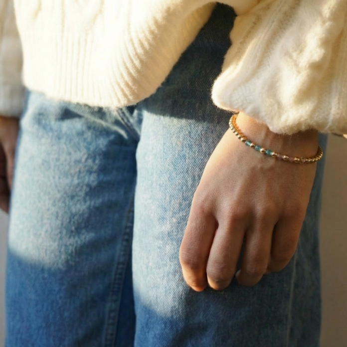 The Colours We Carry | 14K Gold-Filled Bracelet With Crystal Pink Rose & Sky Blue Beads