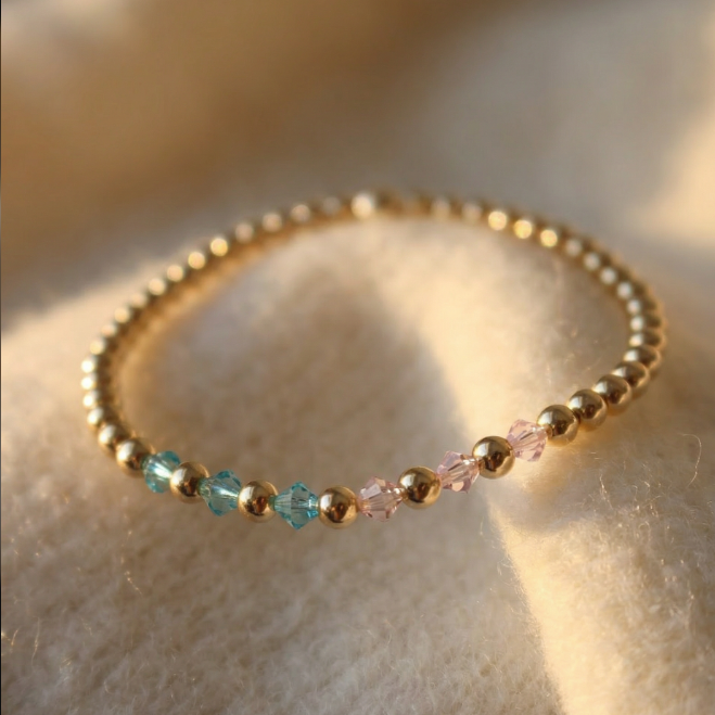 The Colours We Carry | 14K Gold-Filled Bracelet With Crystal Pink Rose & Sky Blue Beads