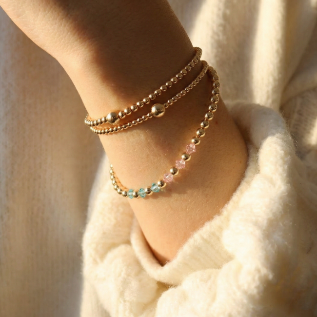 The Colours We Carry | 14K Gold-Filled Bracelet With Crystal Pink Rose & Sky Blue Beads