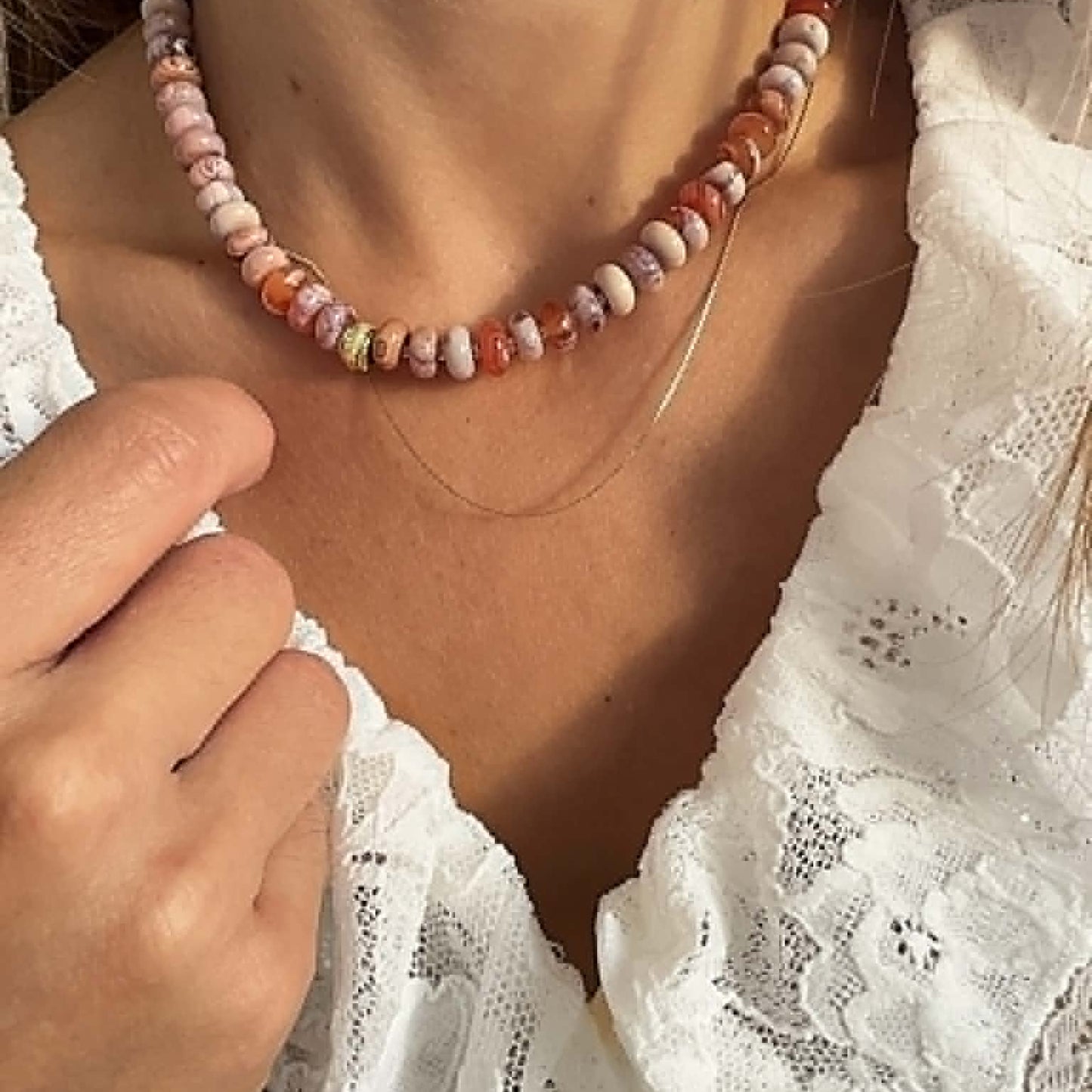 8mm Smooth Rondelle Gobi Agate Necklace