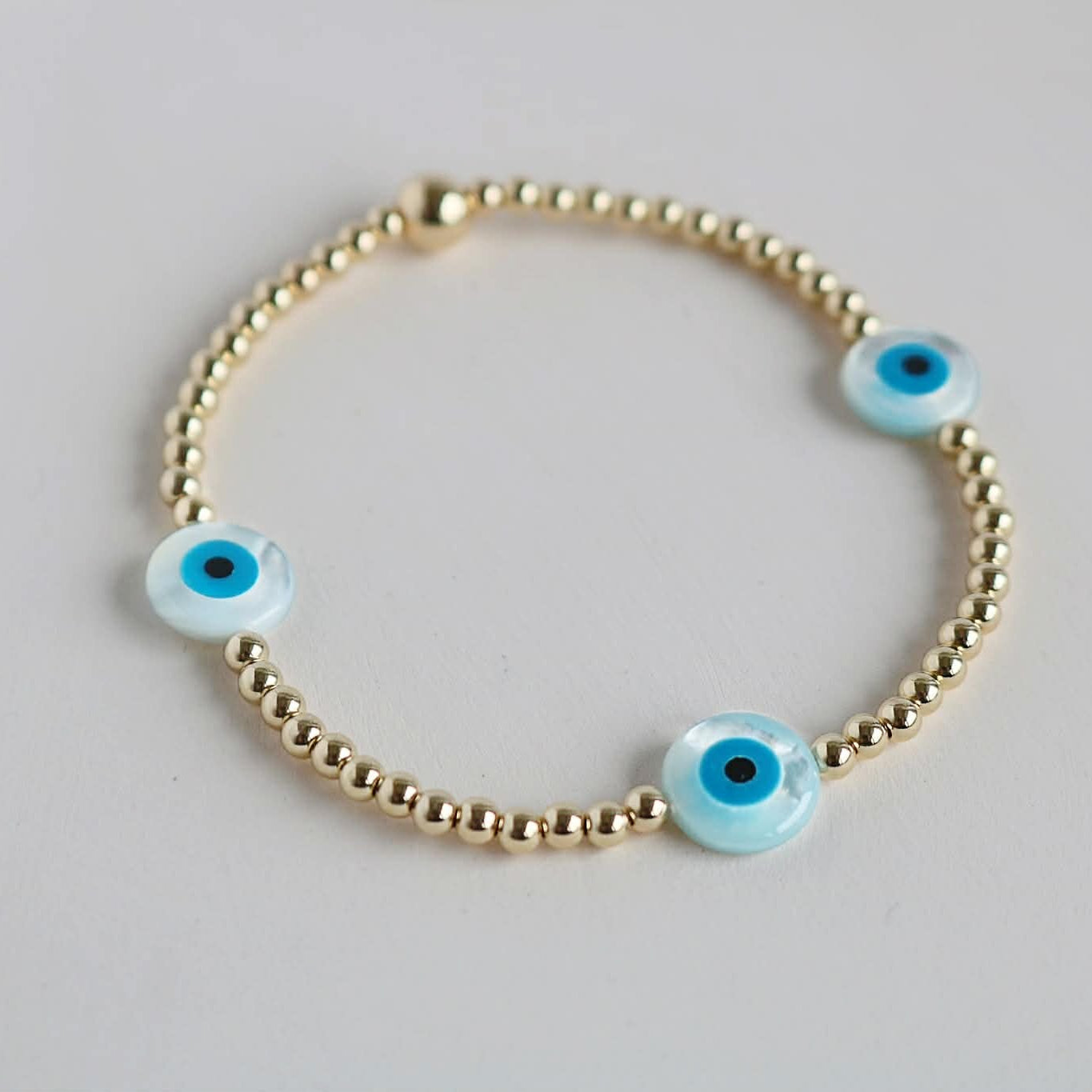 The Evil Eye Bracelet | 14K Gold-Filled Bracelet With Mother of Pearl Evil Eye Beads