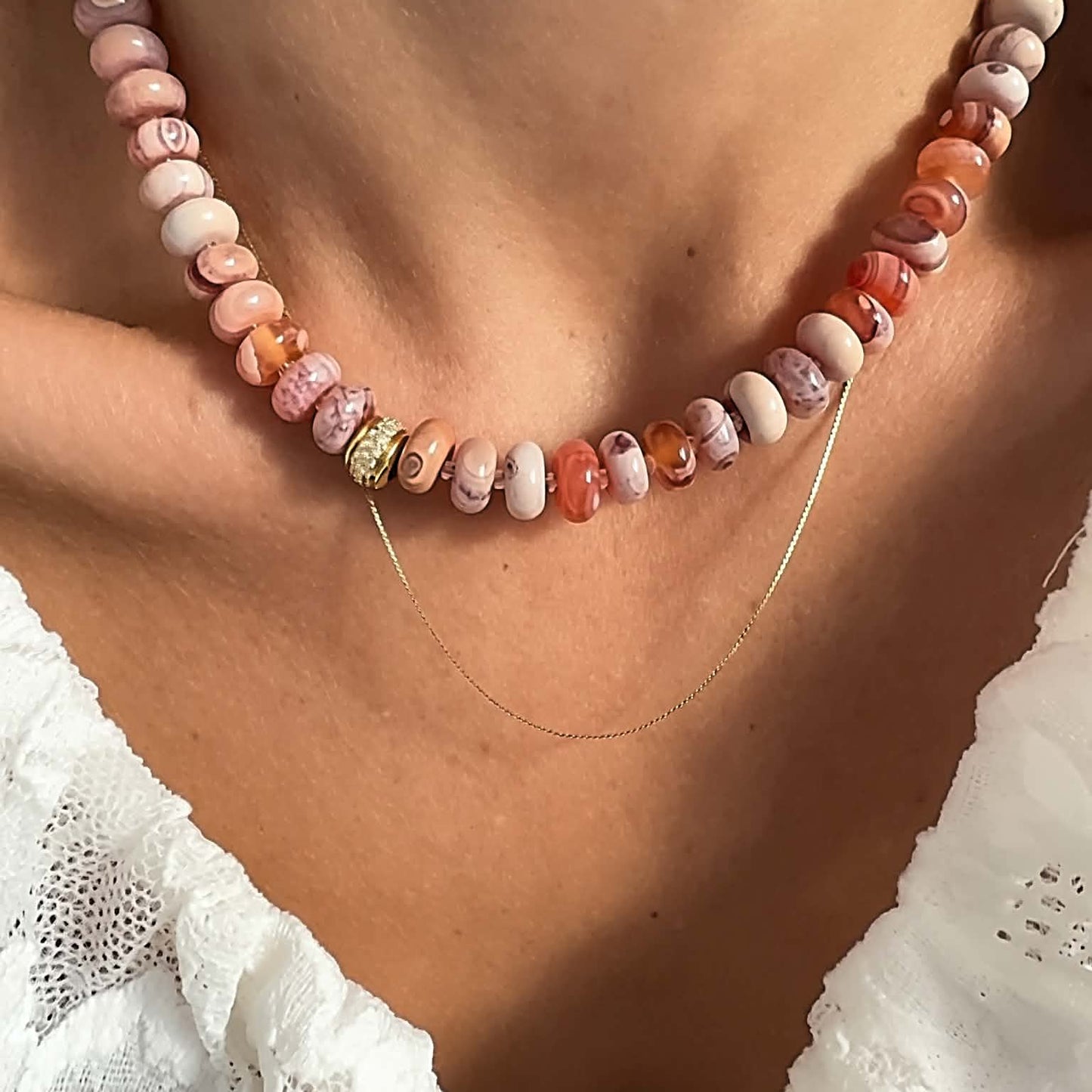8mm Smooth Rondelle Gobi Agate Necklace