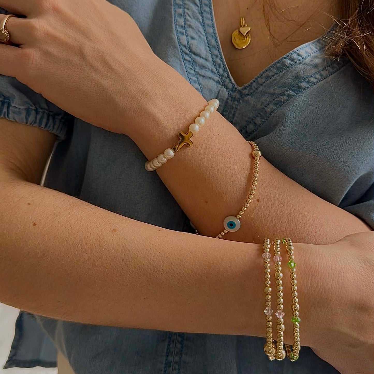 The Evil Eye Bracelet | 14K Gold-Filled Bracelet With Mother of Pearl Evil Eye Beads