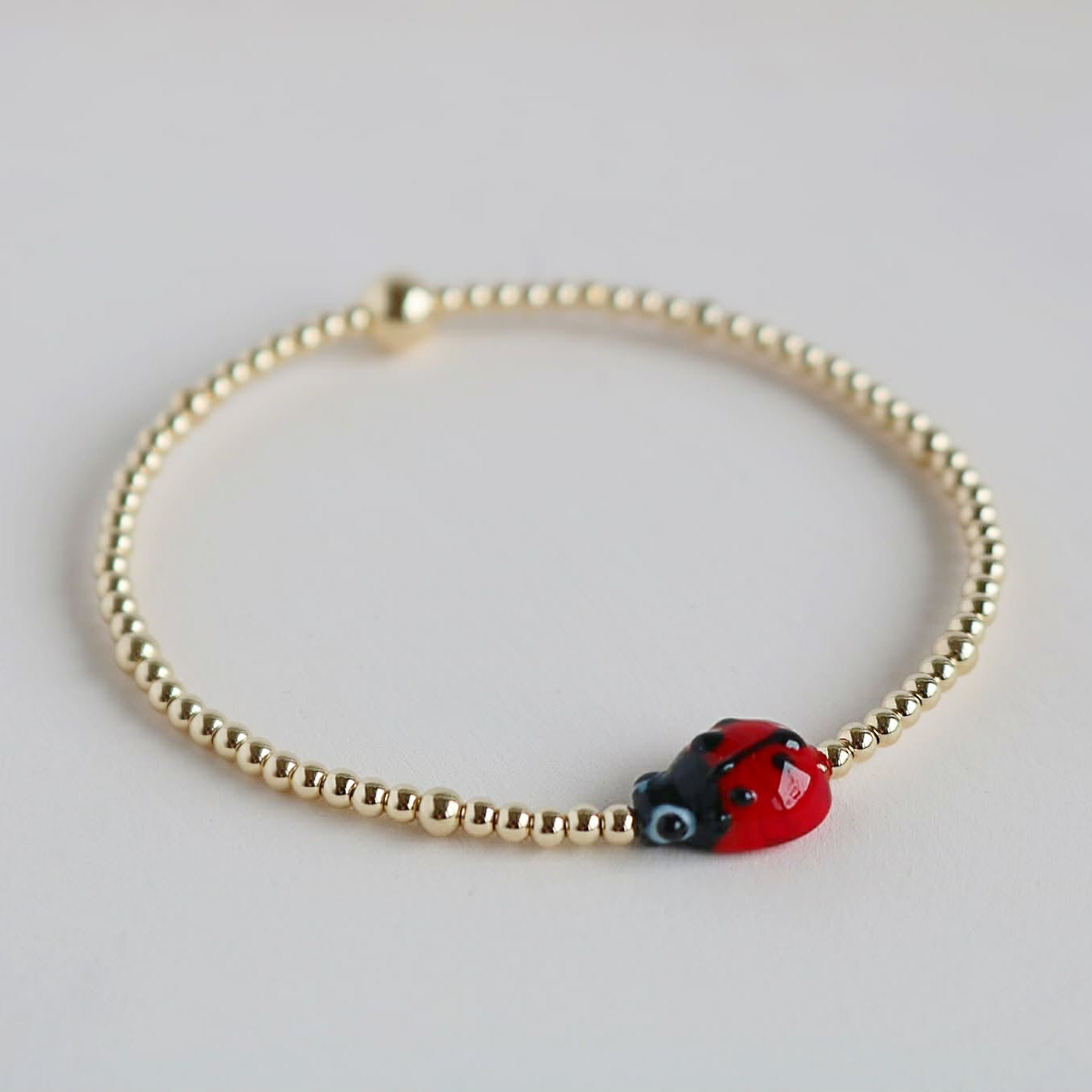 Ladybug Bracelet with Glass Bead |  14K Gold-Filled & 925 Sterling Silver