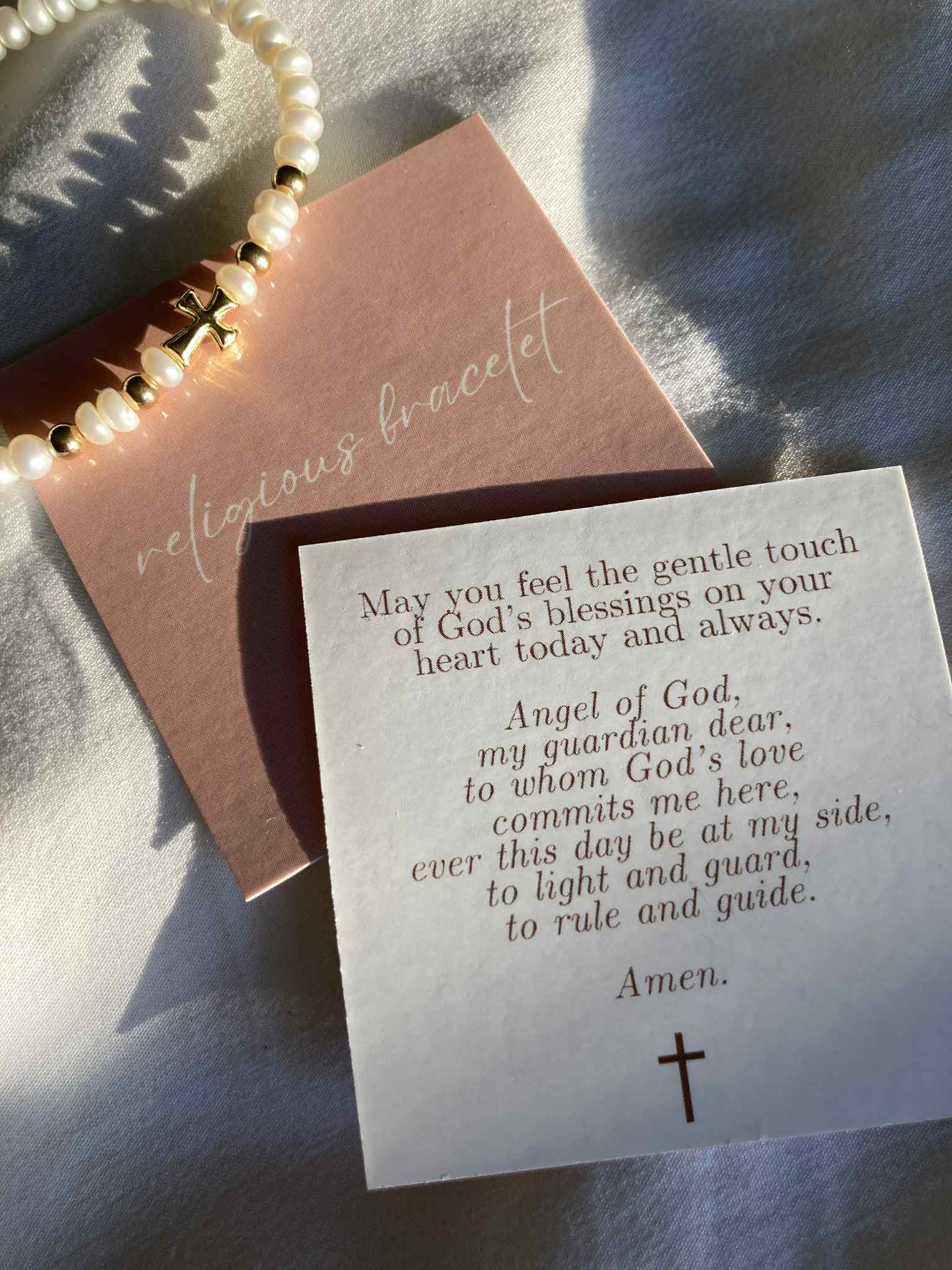 religious cross bracelet pearl bracelet gold filled holy sacrament