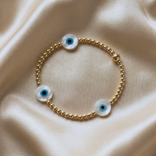 The Evil Eye Bracelet | 14K Gold-Filled Bracelet With Mother of Pearl Evil Eye Beads