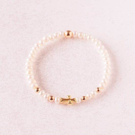 Religious Bracelet | 14k Gold Filled Beads with Freshwater Pearls